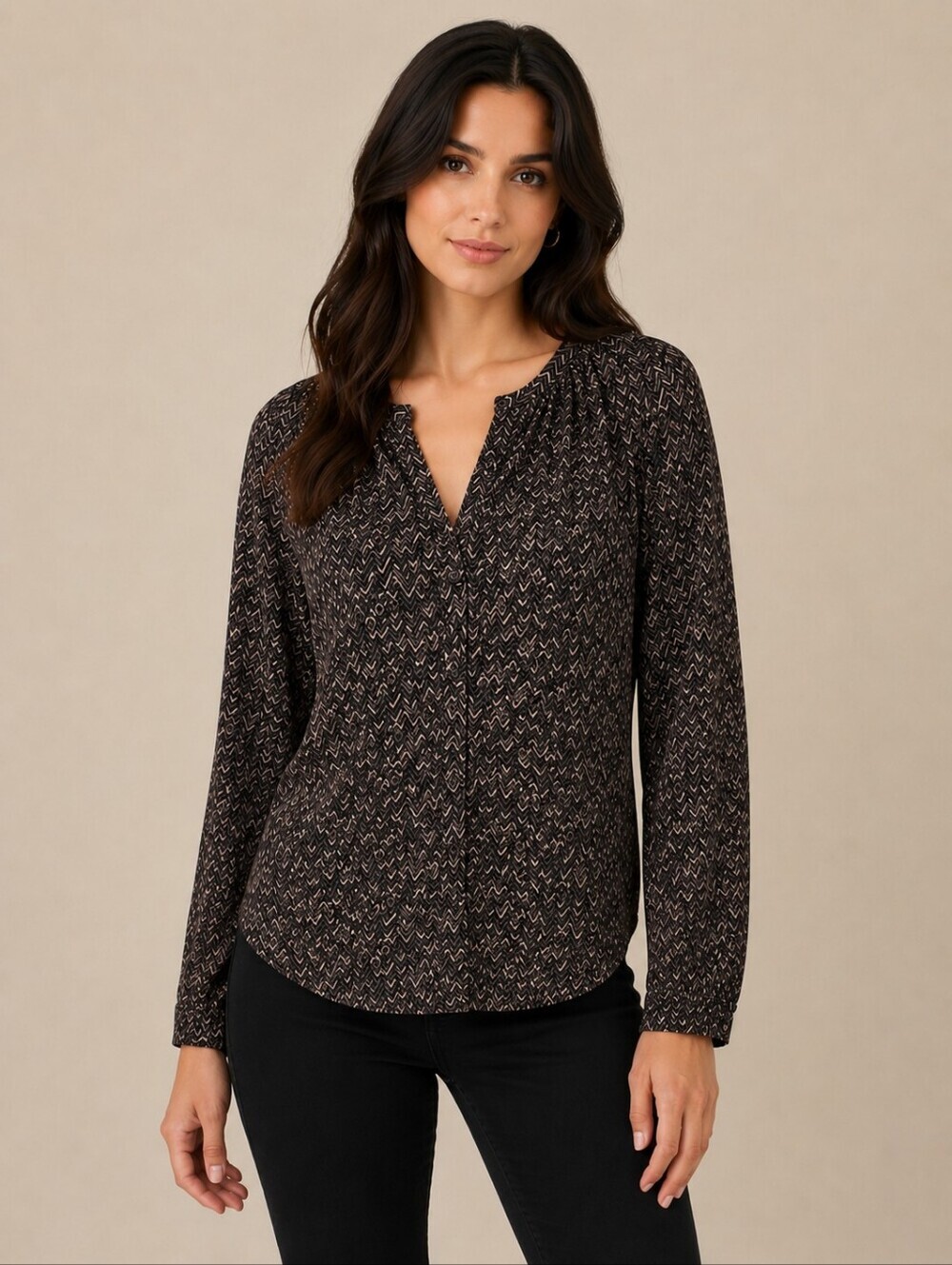 ❤️ LUCKY BRAND BOHO SPLIT NECK TOP / SHIRT, MEDIUM